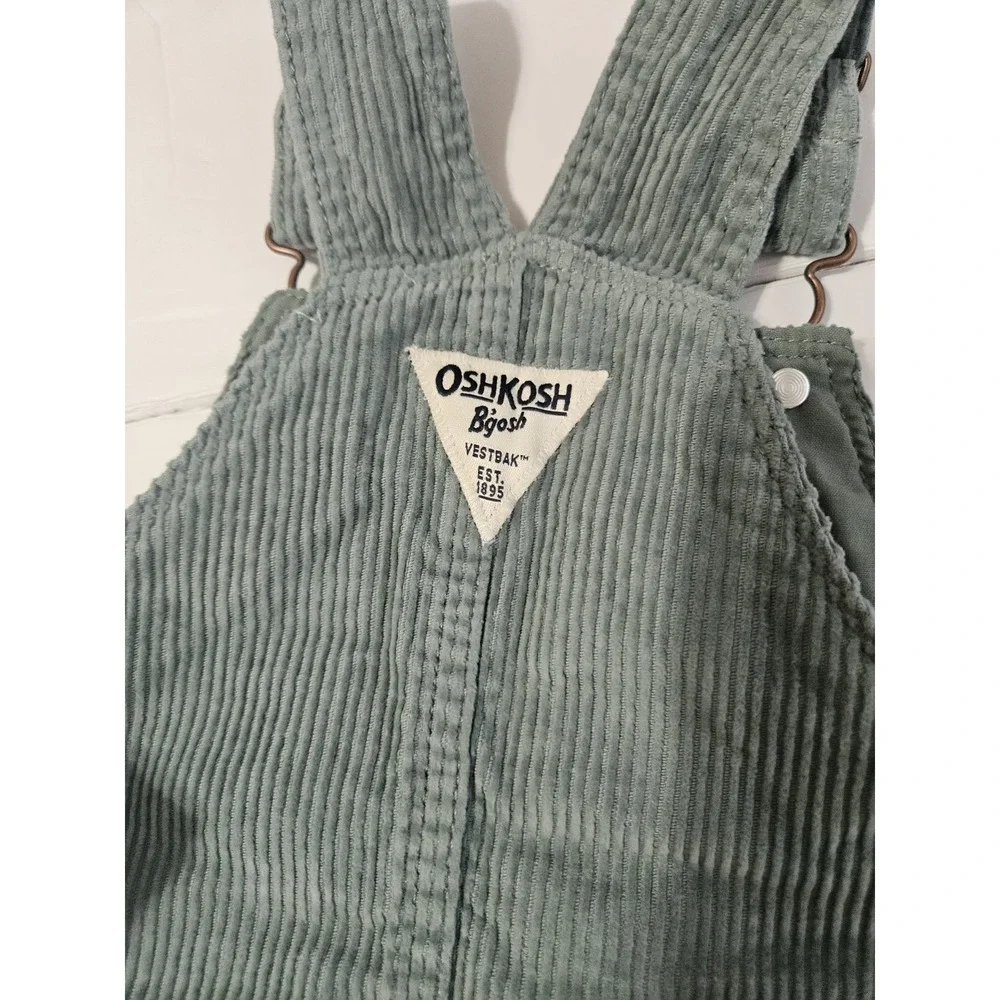 OshKosh B'gosh Girls Green Corduroy Overall Dress w/ Pockets 18 Months School